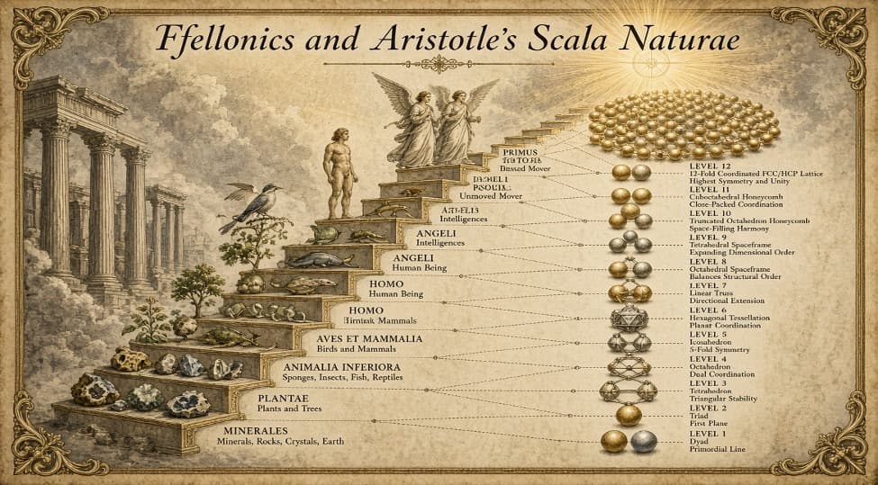 Ffellonics and Aristotle's Scala Naturae: A Geometric Resonance in Hierarchical Emergence